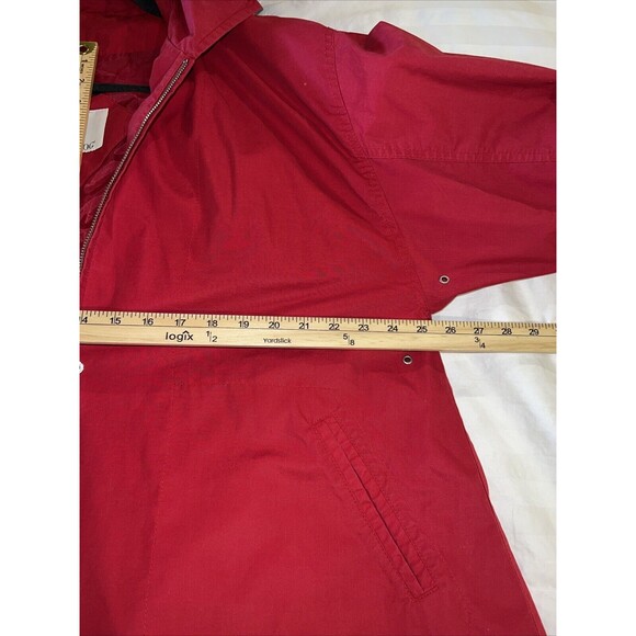 Vintage London Fog Jacket Red Medium Zip Hood Shoulder Pads Buttons Pockets - Picture 12 of 15